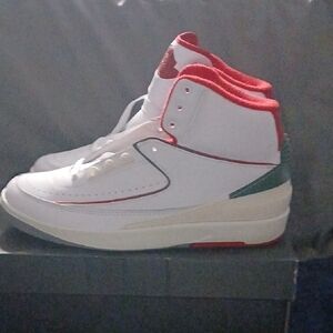 Jordan White and Red High-Top Sneakers